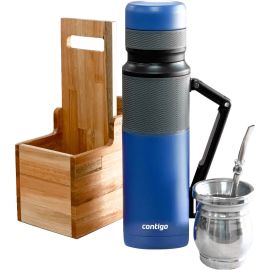 Kit Garrafa Térmica Contigo - 1L + Cuia + Bomba de Mate + Suporte de Mate 