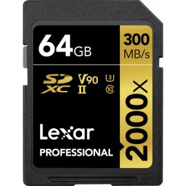 Memória SD SDXC Lexar Professional 2000X Série Gold 300-260 MB/s C10 U3 V90 64 GB (LSD2000064G-BNNNU)