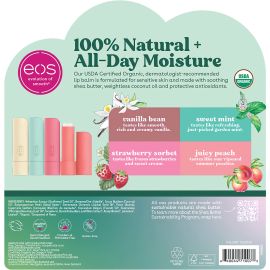 Bálsamo Labial Eos Vanilla Bean + Sweet Mint + Strawberry Sorbet + Juicy Peach - 9 unidades