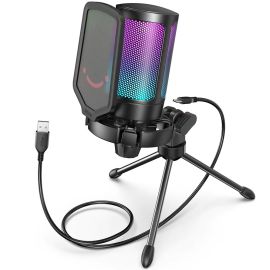 Micrófono Fifine A6V RGB USB - Negro