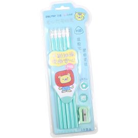 Set de Lápices Zhenglin con Borrador K50740-2 + Sacapuntas - Verde Agua 10 piezas