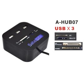 Hub Satellite A-HUB07 con 3 Puertos + Lector de Memoria SD/MicroSD - Negro